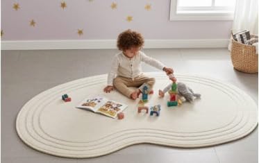 Irregular Shape Cream Rug - Ultra Soft & Durable Floor Covering - Perfect for Modern Home Décor (Multiple