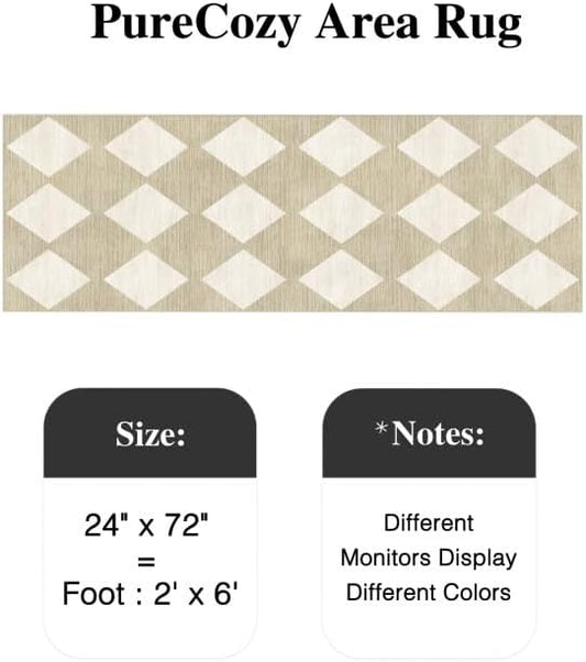 2x6 Runner Checkered Rug for Hallways Beige Washable Long Carpet Non-Slip Low Pile Boho Indoor Accent Throw Rug for Entrance Kitchen Bedroom Dining Laundry