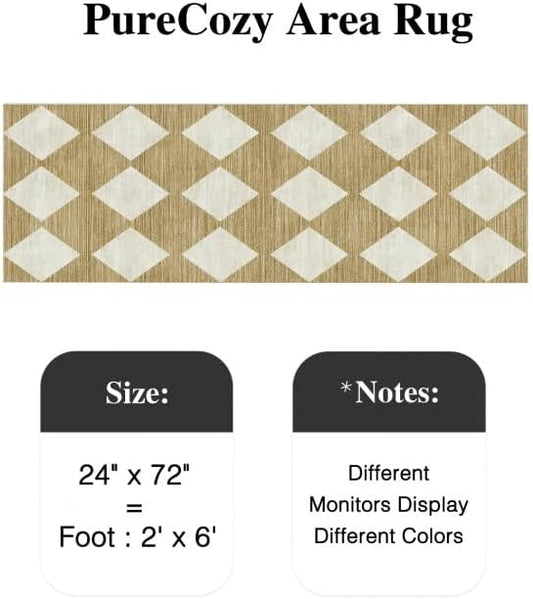2x6 Runner Checkered Rug for Hallways Brown Washable Long Carpet Non-Slip Low Pile Boho Indoor Accent Throw Rug for Entrance Kitchen Bedroom Dining Laundry