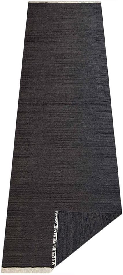 Rugsotic Carpets Hand Woven Flat Weave Kilim Wool 2'6''x6' Runner Area Rug Solid Charcoal D00111
