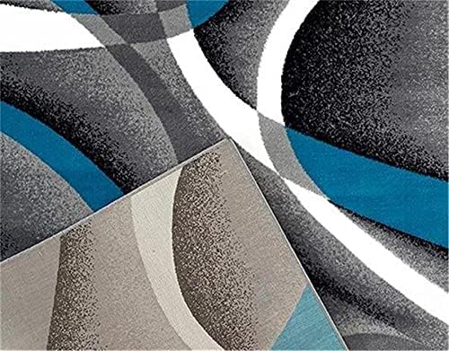 Persian Area Rugs Turquoise 8x10 2305 White Swirls 7'10 x10'6 Modern Abstract Area Rug, 8' x 10'