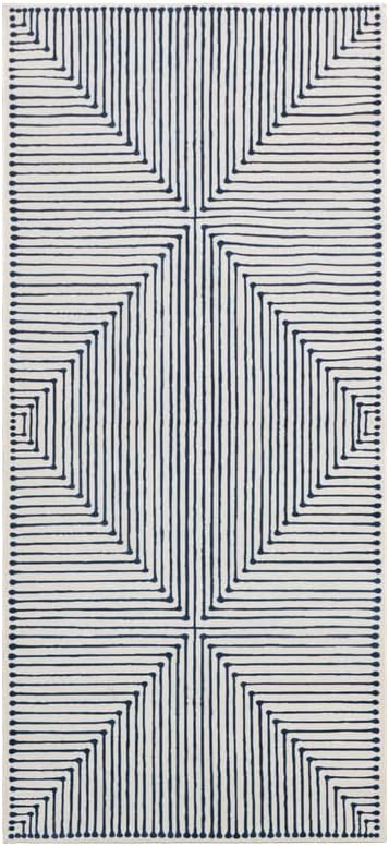 GLN Rugs Contemporary Collection - Machine Washable Area Rug, Contemporary Washable, Non Slip, Low Pile Chenille Rug, Living Room, Bedroom, Kitchen Rug (2'6" x 7' Blue Ivory)
