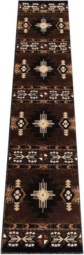 YHSF South West Native American Area Rug C318 - Easy Clean, Thick, Soft, Durable Native Tribal American Indian Inspired Rug for Bedroom/Living Room and More - Chocolate Brown, 2 ft 4 in x 10 ft 11 in