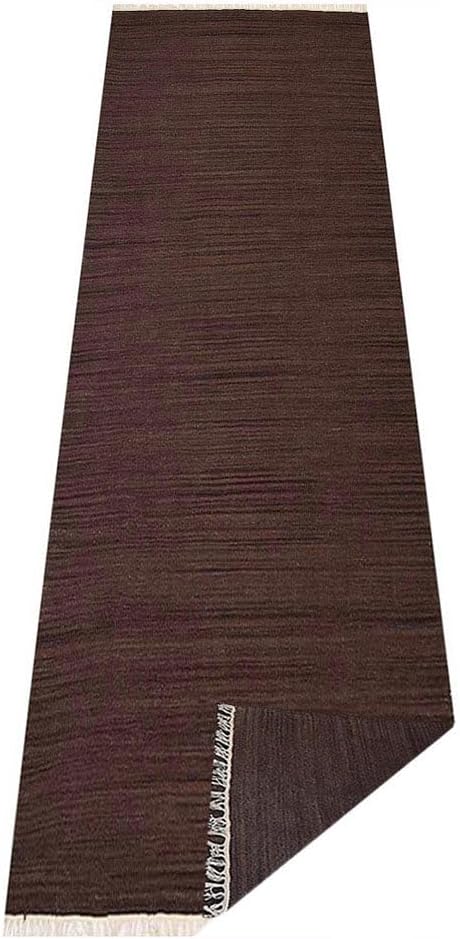 Rugsotic Carpets Hand Woven Flat Weave Kilim Wool ECO-Friendly Area Rugs - 2'6"x8', Runner Shape, Dark Brown Color, Solid Plain Design, Low Pile Handmade Rugs for Living Room, Bed Room (D00111)