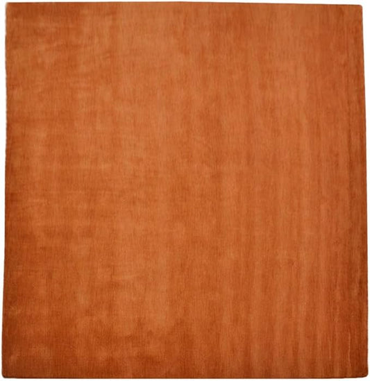 Hand Knotted Loom Wool ECO-Friendly Area Rugs - 8'x8', Square, Orange Color, Solid Plain Design, High Pile Thick Handmade Anti Skid Area Rugs for Living Room, Bed Room (L00111)