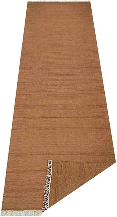 Rugsotic Carpets Hand Woven Flat Weave Kilim Wool ECO-Friendly Area Rugs - 2'6''x6', Runner Shape, Orange Color, Solid Plain Design, Low Pile Handmade Rugs for Living Room, Bed Room (D00111)