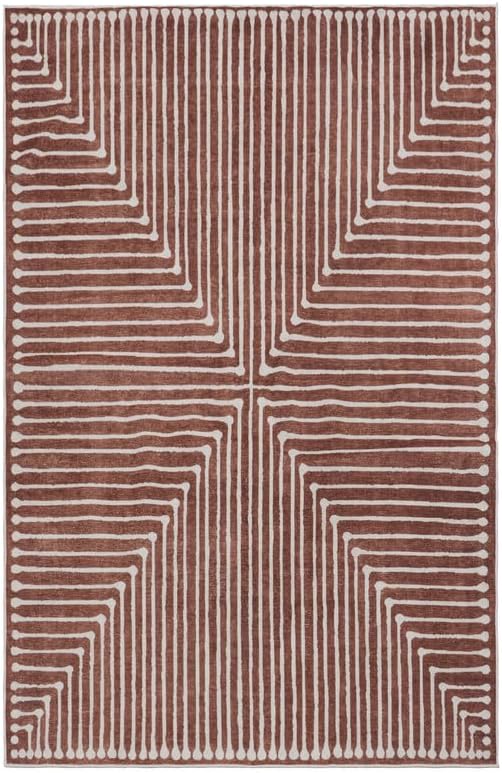 GLN Rugs Contemporary Collection - Machine Washable Area Rug, Contemporary Washable, Non Slip, Low Pile Chenille Rug, Living Room, Bedroom, Kitchen Rug (4' x 6' Beige Orange)