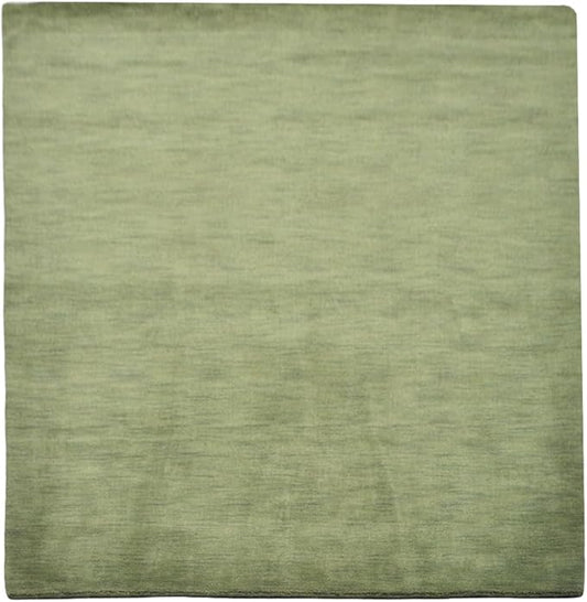 Hand Knotted Loom Wool ECO-Friendly Area Rugs - 6'x6', Square, Green Color, Solid Plain Design, High Pile Thick Handmade Anti Skid Area Rugs for Living Room, Bed Room (L00111)