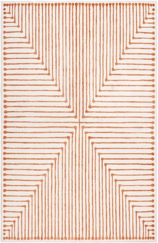 GLN Rugs Contemporary Collection - Machine Washable Area Rug, Contemporary Washable, Non Slip, Low Pile Chenille Rug, Living Room, Bedroom, Kitchen Rug (6' x 9' Orange Beige)