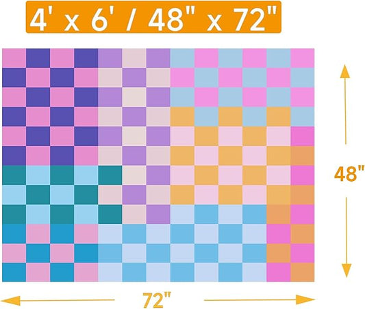 Multicolored Checkered Rug 4x6 Modern Bedroom Funky Area Rug Checkered Washable Colorful Area Rug Soft Non-Slip Low-Pile Carpet for Nursery Dorm Kitchen Living Room Deco