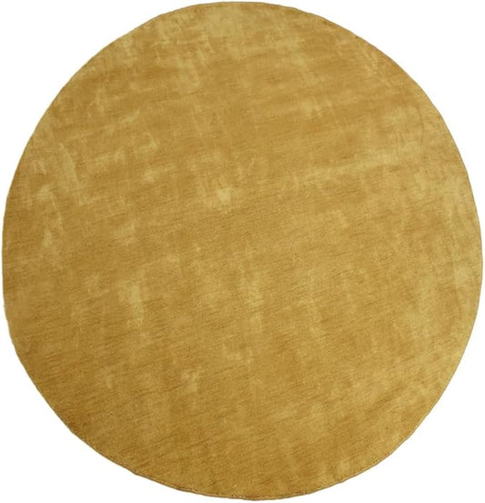 Hand Knotted Loom Wool ECO-Friendly Area Rugs - 6'x6', Round, Gold Color, Solid Plain Design, High Pile Thick Handmade Anti Skid Area Rugs for Living Room, Bed Room (L00111)