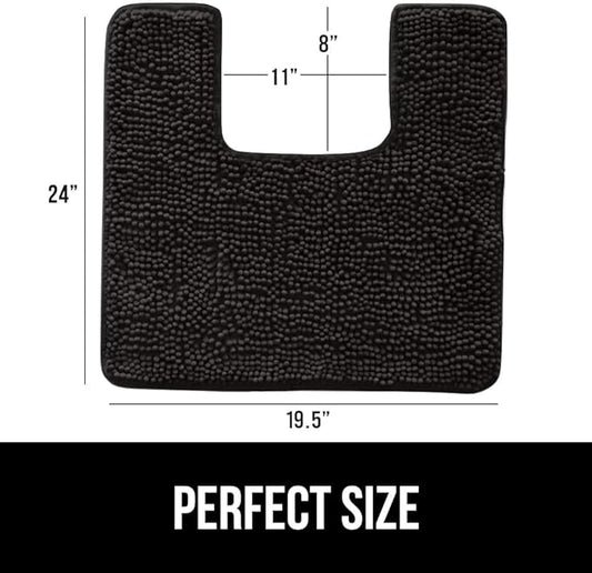 GORILLA GRIP Plush Absorbent Shaggy Chenille Bath Rug Mat for Square Toilet Base with Rubber Backing, Machine Washable Rugs, Soft Microfiber Contour Mats for Toilets, Bathroom Decor, Black