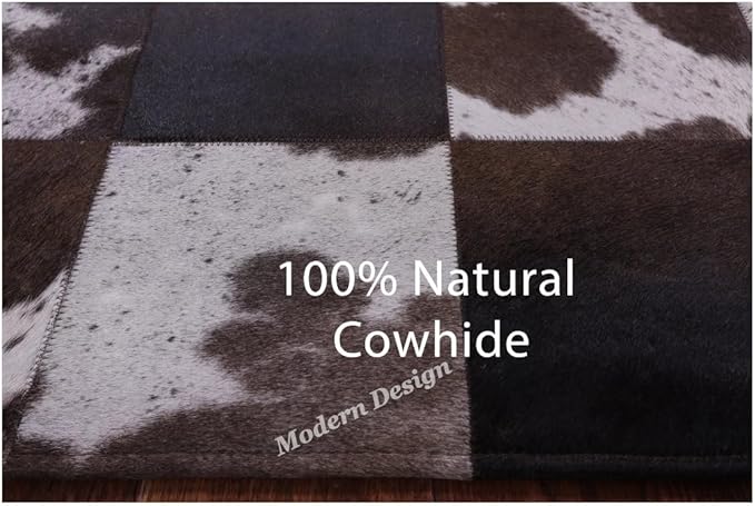 Modern Design Premium Cowhide Leather Carpet with Chevron Pattern, Area Rug (D.Brown/White, 3x12)