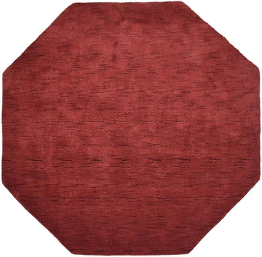 Hand Knotted Loom Wool ECO-Friendly Area Rugs - 8'x8', Octagon, Red Color, Solid Plain Design, High Pile Thick Handmade Anti Skid Area Rugs for Living Room, Bed Room (L00111)