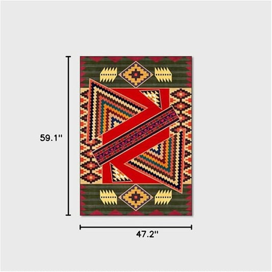 Vintage Boho Area Rugs Multicolor Ethnic Style Geometric Splicing Carpets Bedroom Living Room Kitchen Floor Mats Indoor Outdoor Non-Shedding Runner Rug Home Décor Carpet 4' X 5'