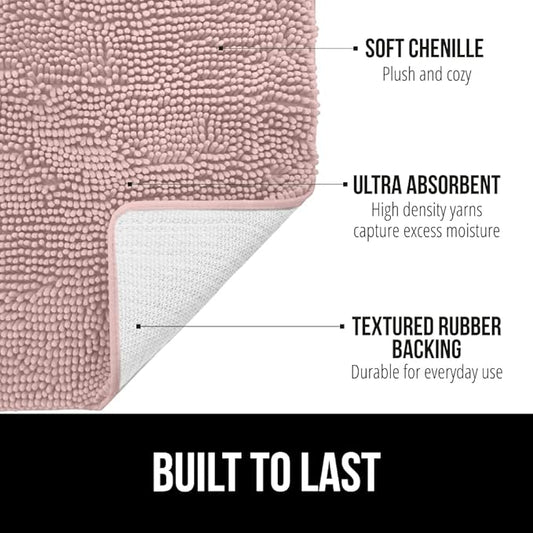 GORILLA GRIP Bath Rug Mat 30x20, Thick Soft Absorbent Chenille, Quick Dry Microfiber Mats, Rubber Backing Washable Shower Floor Rugs, US Designed Bathroom Bathmat Home Decor Accessories, Dusty Rose