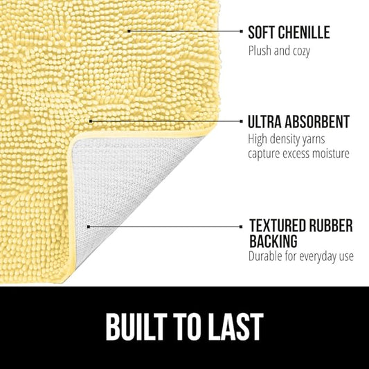 GORILLA GRIP Bath Rug Mat 60x24, Thick Soft Absorbent Chenille, Quick Dry Microfiber Mats, Rubber Backing Washable Shower Floor Rugs, Bathmat Runner, US Designed Bathroom Home Decor Accessories Yellow
