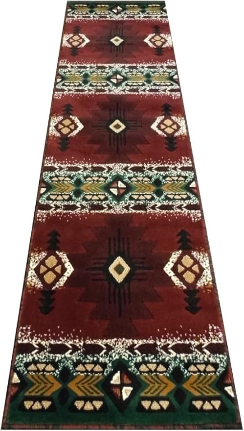 YHSF South West Native American Area Rug C318 - Easy Clean, Thick, Soft, Durable Native Tribal American Indian Inspired Rug for Bedroom/Living Room and More - Burgundy, 2 Feet x 7 Feet