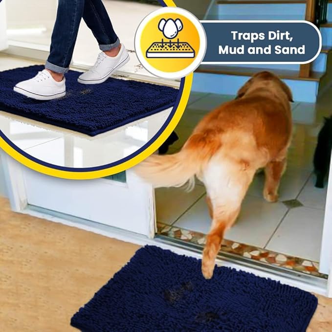 Muddy Mat® | Super Absorbent Door Mat Indoor, Microfiber Quick Dry Chenille Entryway Rug, Non-Slip Front Door Mat, Indoor Mats for Entryway, Machine Washable Pet Rug, Navy Blue XL 59"X35"