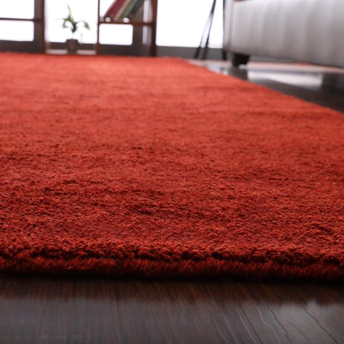 Rugsotic Carpets Hand Knotted Gabbeh Wool 8'x11' Area Rug Solid Red L00111