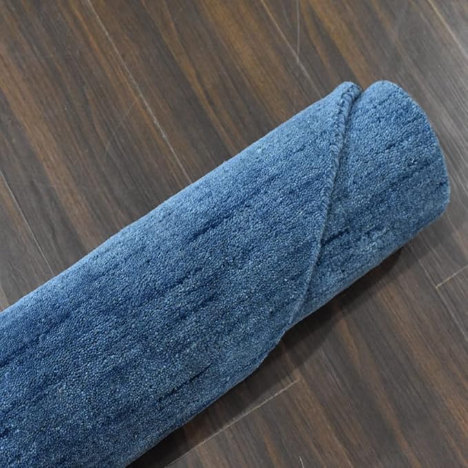 Hand Knotted Loom Wool ECO-Friendly Area Rugs - 8'x8', Octagon, Blue Color, Solid Plain Design, High Pile Thick Handmade Anti Skid Area Rugs for Living Room, Bed Room (L00111)