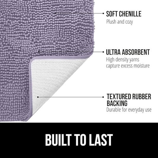 GORILLA GRIP Bath Rug Mat 60x24 Thick Soft Absorbent Chenille, Quick Dry Microfiber Mats, Rubber Backing Washable Shower Floor Rugs, Bathmat Runner Bathroom Home Decor Accessories Light Purple