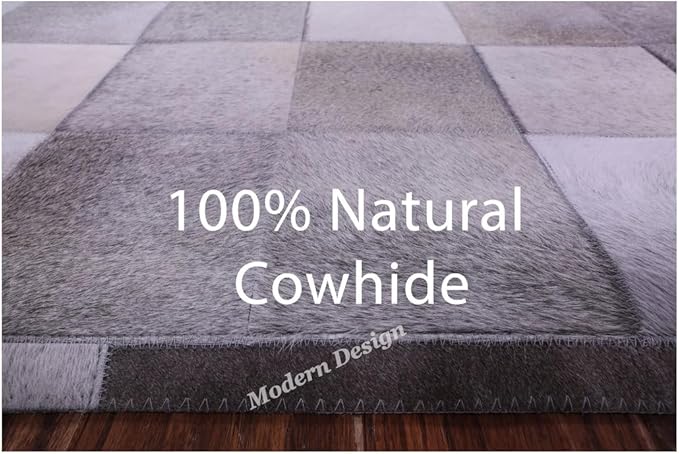 Modern Design Premium Cowhide Leather Carpet with Chevron Pattern, Area Rug (Grey, 3x14)