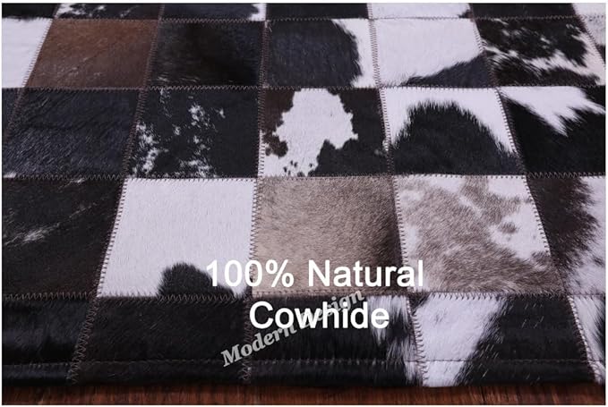 Modern Design Premium Cowhide Leather Carpet with Chevron Pattern, Area Rug (Brown/White-2, 8x10)