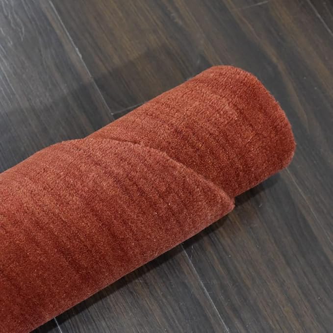 Hand Knotted Loom Wool ECO-Friendly Area Rugs - 8'x8', Round, Light Red Color, Solid Plain Design, High Pile Handmade Anti Skid Area Rugs for Living Room, Bed Room (L00111)