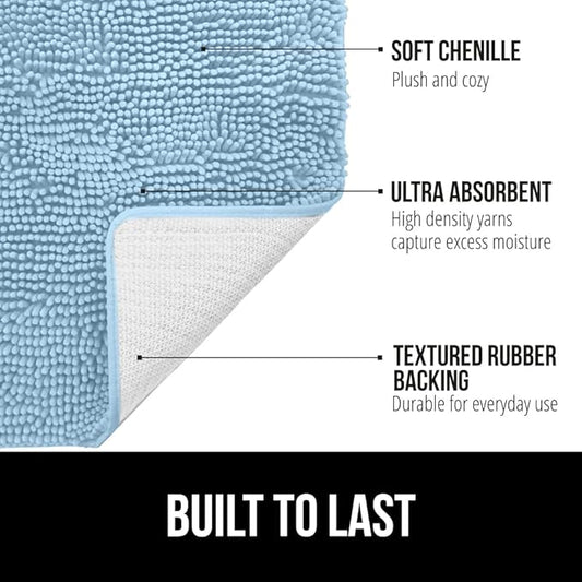GORILLA GRIP Bath Rug Mat 60x24, Thick Soft Absorbent Chenille, Quick Dry Microfiber Mats, Rubber Backing Machine Washable Shower Floor Rugs, Bathmat Runner, Bathroom Home Decor Accessories, Sky