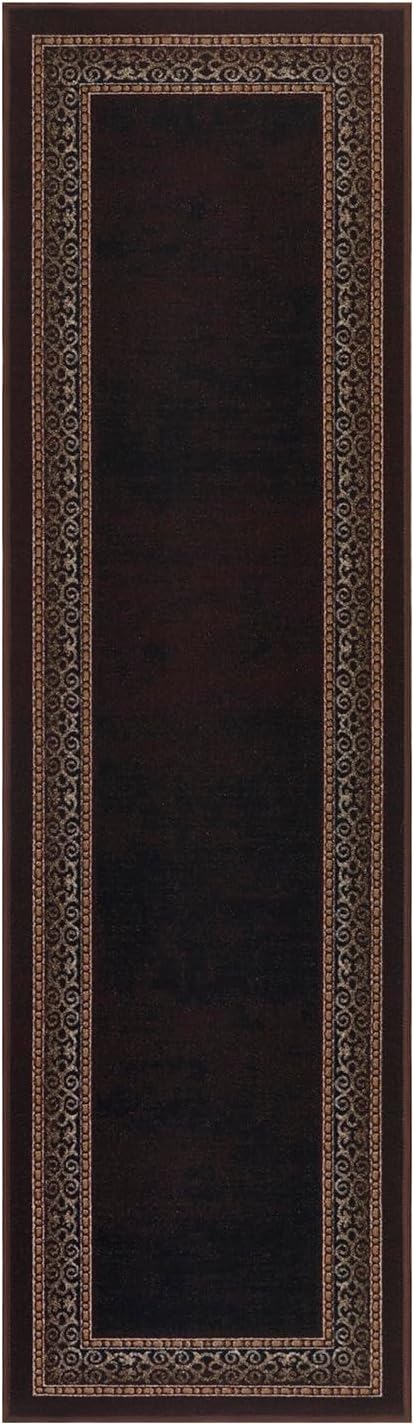 Antep Rugs Alfombras Bordered Modern 2x7 Non-Slip (Non-Skid) Low Pile Rubber Backing Indoor Area Runner Rug (Brown, 2' x 7')