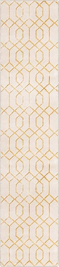 Unique Loom Glam Collection Area Rug - Trellis (2' 7" x 12' Runner, White Gold/ Gold)