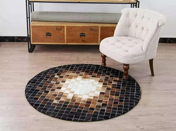 Round Ethnic Rug for Living Room | Handcrafted Designer Floor Carpet with Central Mandala Pattern | Traditional Decorative Area Mat for Home Décor (Brown_8x8)