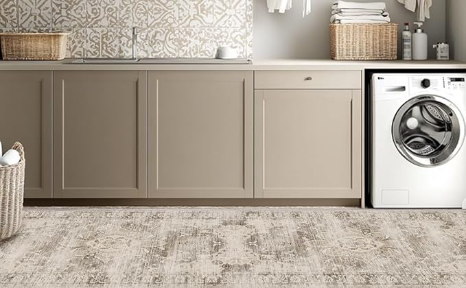 Washable Runner Rugs for Entryway 2x6 Non-Slip Low Pile Vintage Runners for Bedside Hallways Beige