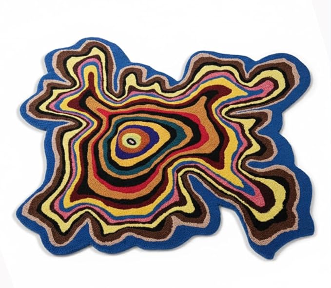 Irregular Shaped Handmade Wool Rug | Modern Colourful Stripe Premium Area Rug Perfect for Home Decor (3x3 ft, Multi.)