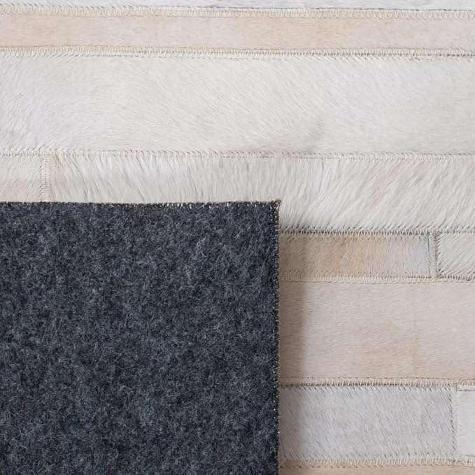 Cowhide Leather Rug for Living Room 9x12 Natural Leather Rug Modern Stripes Style Floor Carpet for Home Decor | Superior Indoor Area Rug White
