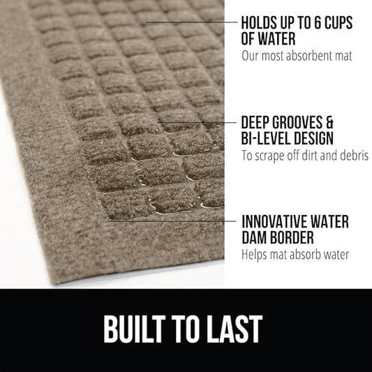 GORILLA GRIP Front Door Mat, 47x35, Indoor Outdoor Ultra Absorbent HydroAbsorb Doormat, Absorbs Up to 6 Cups of Water, Stain and Fade Resistant, Rubber Backing Doormats, Captures Dirt, Beige