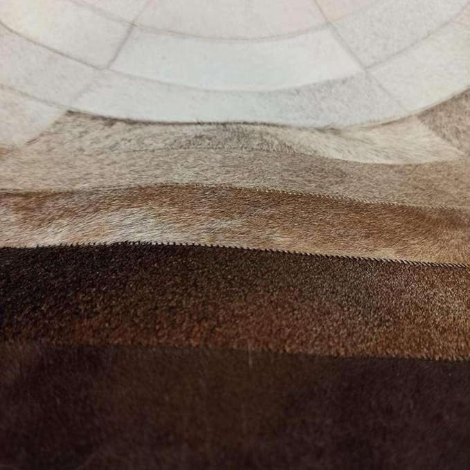 Round Faux Cowhide Leather Rug 8×8 ft – Brown & Beige Rustic Western Farmhouse Boho Concentric Patchwork Non-Slip Durable Faux Leather Area Carpet for Living Room, Bedroom & Office
