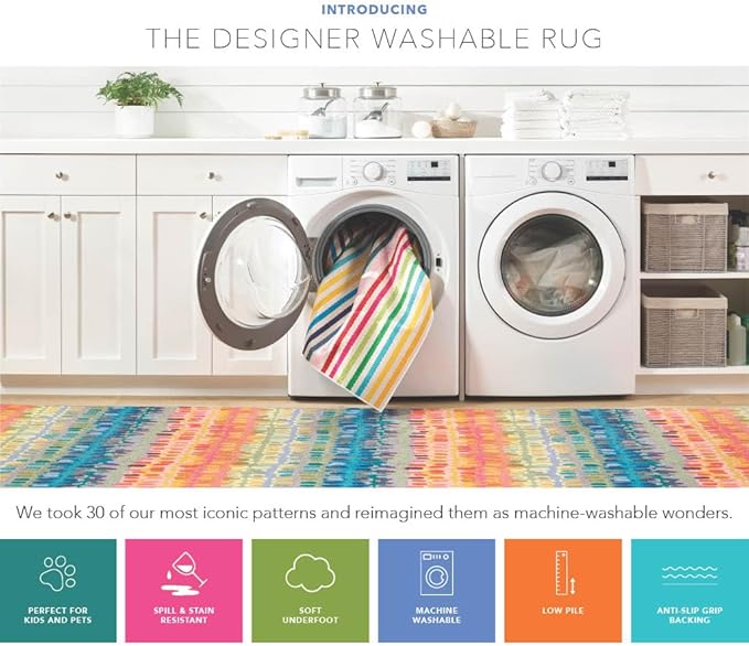 Dash and Albert Kali Machine Washable Area Rug - 4' x 6' Natural - Diamond Accent Rug - Anti-Slip Backing, Lightweight, Machine Washable, High Traffic Areas Kitchen, Mudroom, Laundry Room