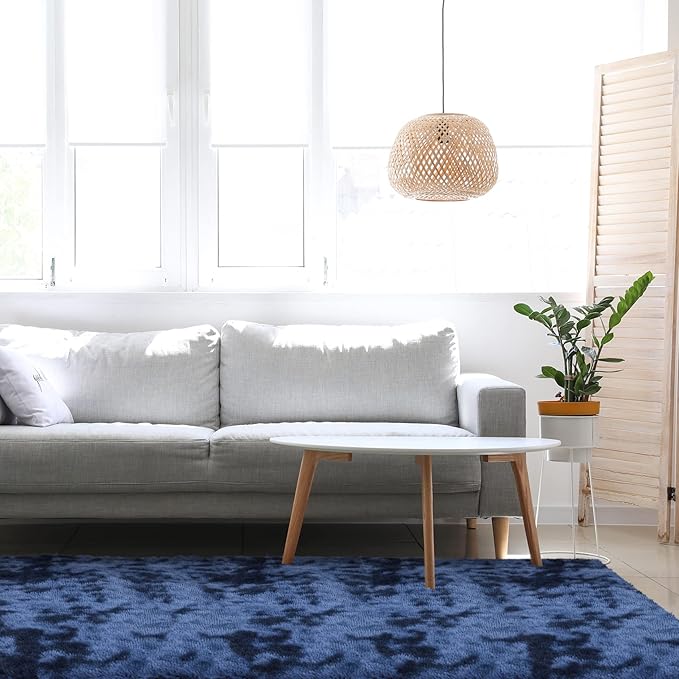 duduta Navy Blue Soft Fluffy Rug 4x6 ft, Tie-Dyed Shag Fuzzy Plush Rectangle Carpet for Bedroom Nursery Living Room Home Decor