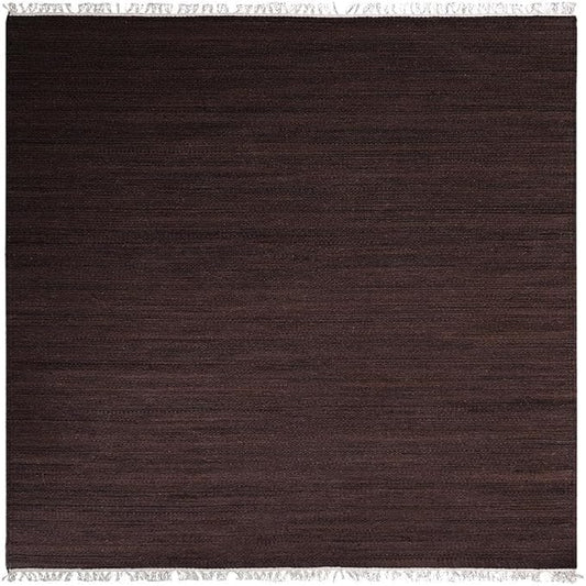 Rugsotic Carpets Hand Woven Flat Weave Kilim Wool ECO-Friendly Area Rugs - 8'x8', Square Shape, Dark Brown Color, Solid Plain Design, Low Pile Handmade Rugs for Living Room, Bed Room (D00111)