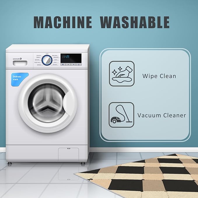 Washable 4x4 Modern Geometric Rug Living Room, Abstract Diamond Design Area Rugs for Bedroom, Modern Geometric Home Decor Carpet, Low Pile, Non Slip, Kids & Pet Friendly (N4150)