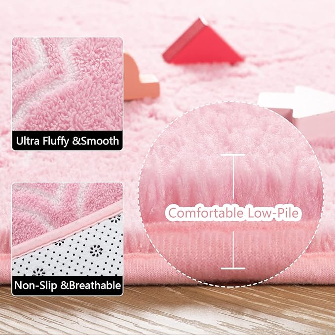 Amearea Fluffy Indoor Area Rug, Soft Trellis Moroccan Rugs for Bedroom, Shag Modern Area Rug for Living Room Kids Room Nursery, Easy Clean, Home Decor Low Pile Carpet, Pink 6x9 Feet