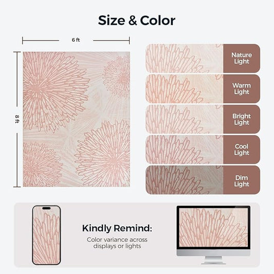 WITSHOCK Pink Rugs 6x8 for Bedroom Girls,Floral Modern Distress Print Pattern Carpet for Living Room Dining Room,Stain Resistant Anti Slip Backing Rugs for Kids Room Nursery Playroom,Light Pink