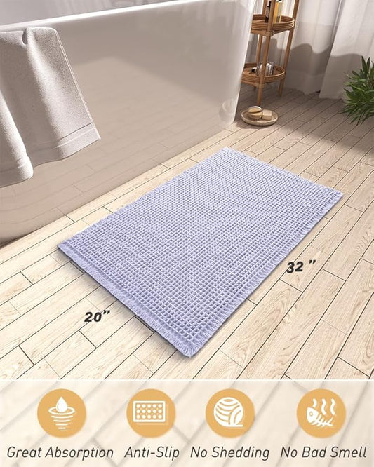 AMOAMI Upgraded Waffle Bath Mat, Super Absorbent Non Slip Bath Mats for Bathroom Floor, Machine Washable Bathroom Rugs with Tassels, Rubber Backed Bathroom Mats, Ultra Soft, 20" x 32",Purple