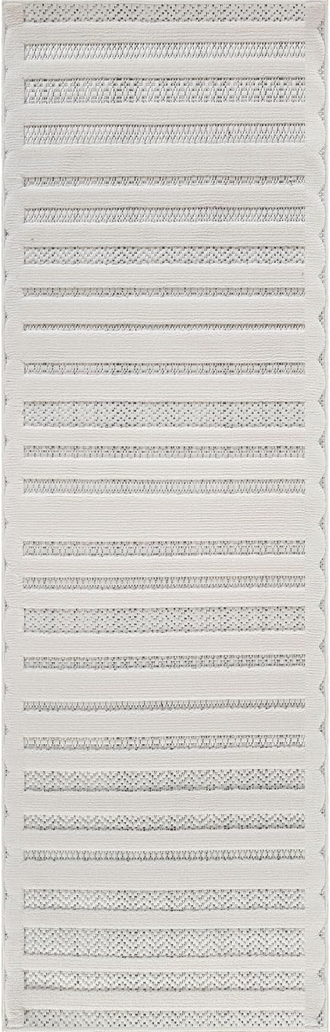 CAMILSON Modern Runner Rug 2x7 Luxury Striped Line Micro Loop Hallway Rugs Soft High-Low Pile Stain Resistant Easy to Clean Non-Shedding Durable Entryway Kitchen Indoor Area Carpet (White)