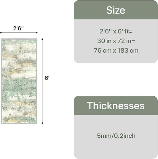 GENIMO Runner Rug Non Slip 2'6"x6', Washable Rug Runner for Hallways Kitchen, Abstract Modern Kitchen Rugs, Low Pile Lightweight Carpet Runners for Entryway, Bedroom, Laundry, Light Green