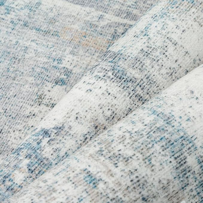 10x12 Area Rug Blue Cream Abstract Living Room Bedroom Washable Carpet Neutral Modern Non-Slip Soft Low Pile Lightweight Vacuumable Large Throw Rug for Dining Room