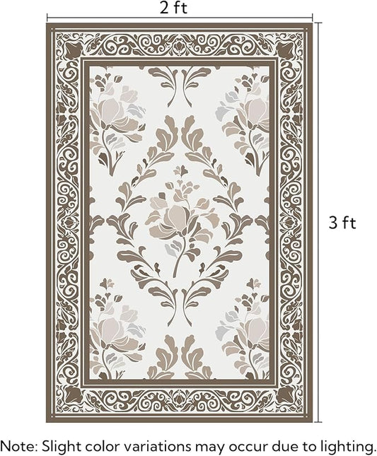 SOULFUL Medium Pile 2x3 Entryway Rug - Soft Underfoot Small Area Rug - Brown Boho Floral - Washable Non-Slip - Perfect for Hallway Kitchen Bedroom Bathroom Indoor Entrance