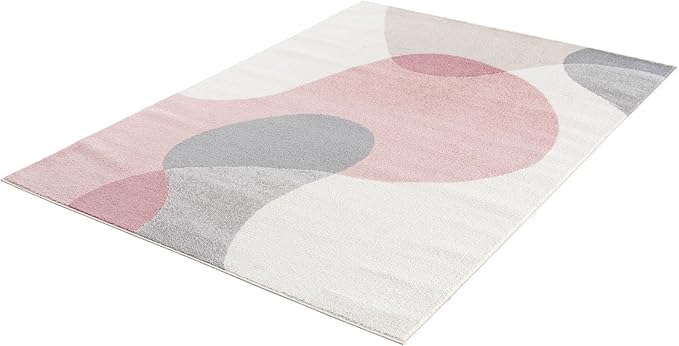 Abani Rugs Cream and Pink 4 ft. X 6 ft. Contemporary mid-Century Rug with Beige and Pink Geometric Circle. Minimalistic Design Rectangular Area Rug. Turkish Stain Resistant Area Rug.
